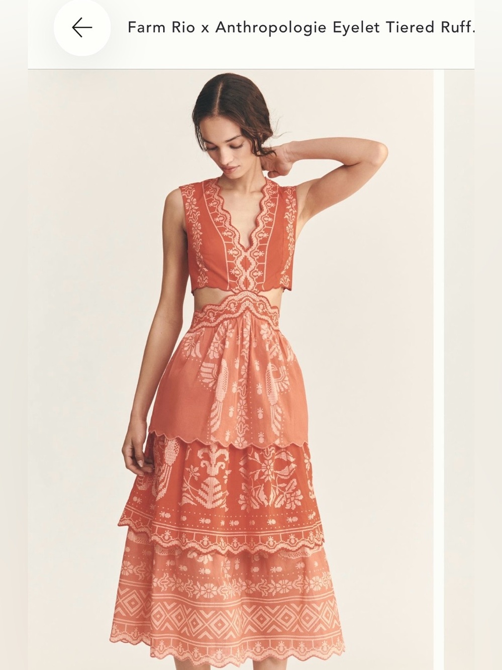 FARM Rio Terracotta Eyelet Tiered Maxi Dress